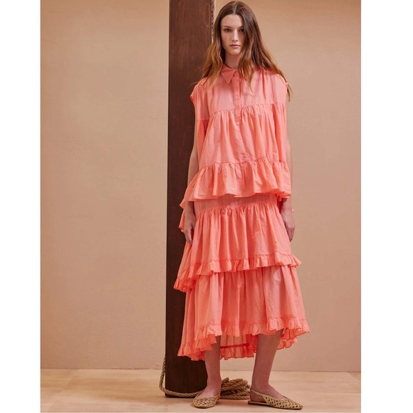 Devotion TWINS Dresses & Skirts - Devotion TWINS Coral Ruffled Midi Dress